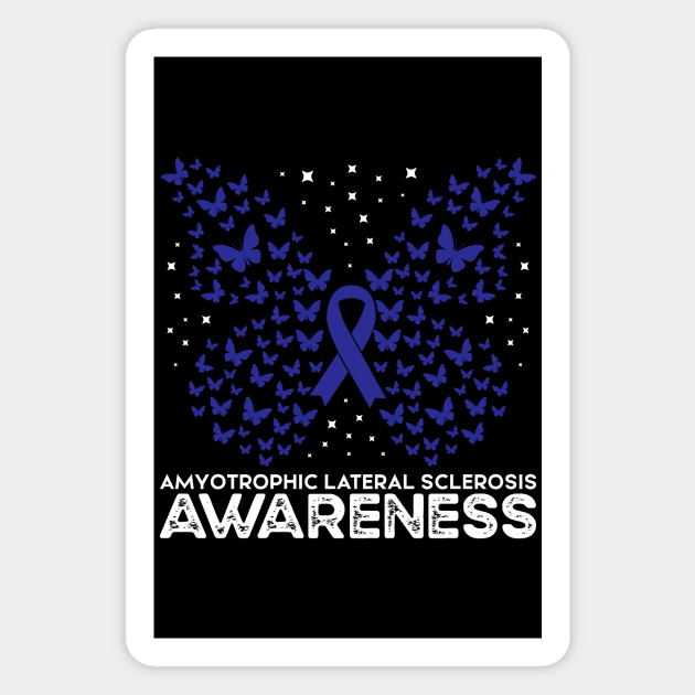 ALS Awareness Blue Ribbon Butterfly, Amyotrophic Lateral Sclerosis Awareness Magnet by mcoshop